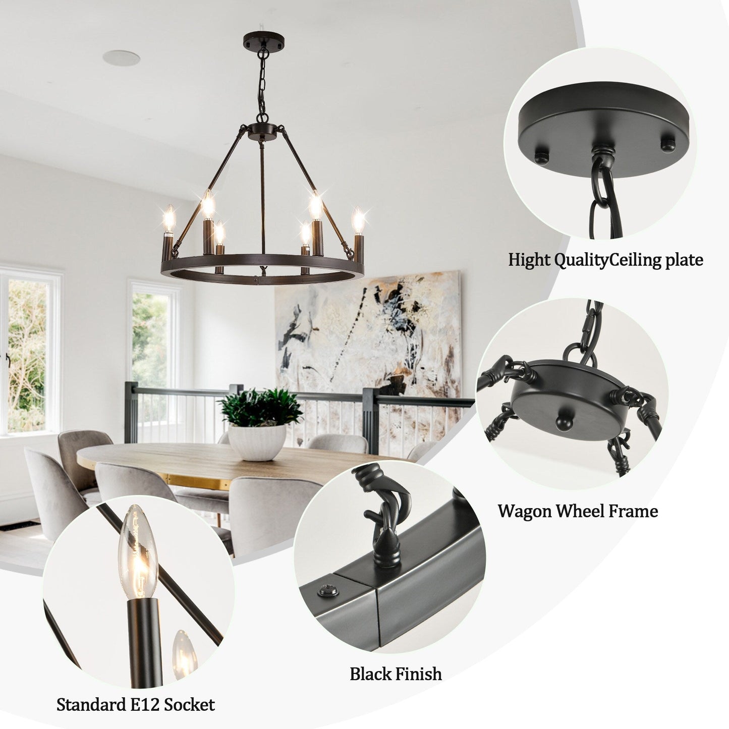 54-inch Round Wagon Wheel 24-light Chandelier