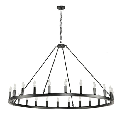 54-inch Round Wagon Wheel 24-light Chandelier