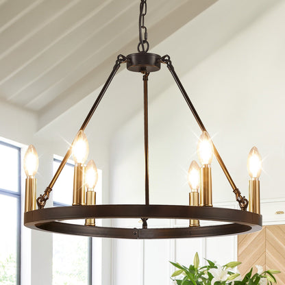 54-inch Round Wagon Wheel 24-light Chandelier