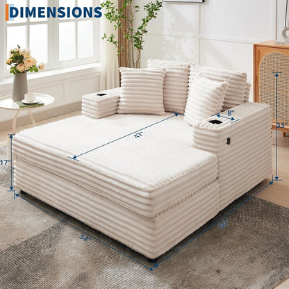 54'' Upholstered Sofa Bed with Pillows and Arms Indoor Oversized Coffee Chair Comfortable Corduroy Sleeper Sofa