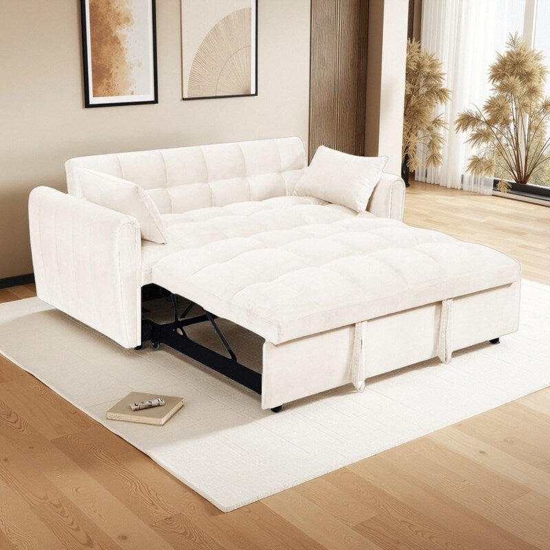 64.96 Velvet 3-in-1 Convertible Sofa Bed with Adjustable Back, Storage Pocket, and 500lb Weight Capacity