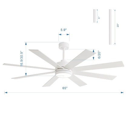 65 Inch 8-Blade Black LED Ceiling Fan with Light and Remote