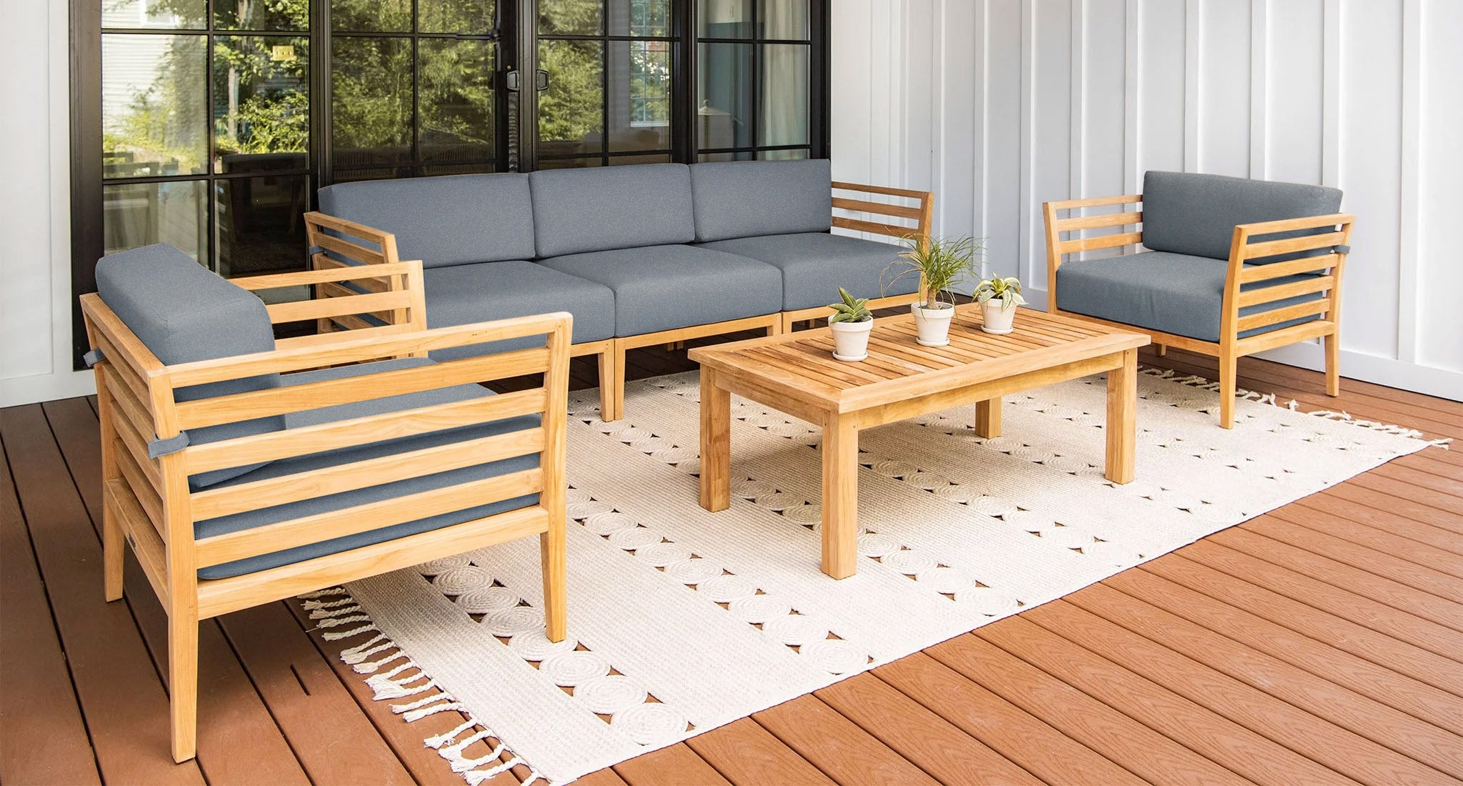 Bali Teak Outdoor Sofa & Club Chair Set