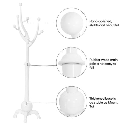 Tree-branch Rubberwood Freestanding Coat Rack with 8 Hooks - 24.5W x 70.87H