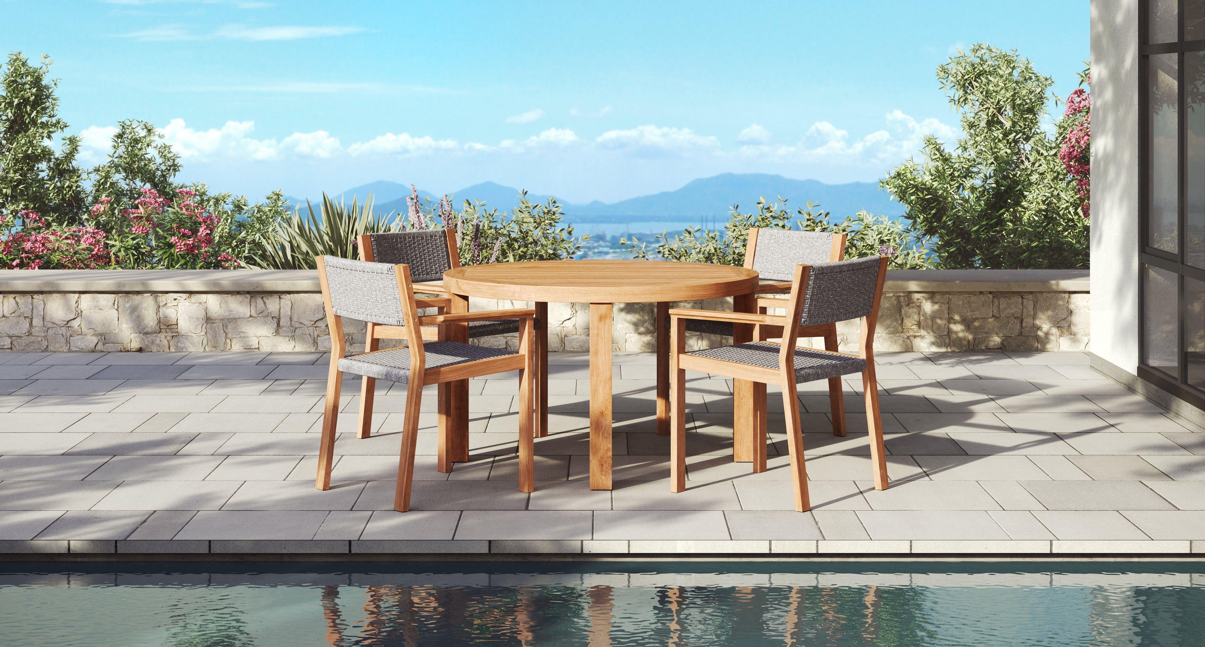 Capri Teak & Rope Outdoor Dining Set for 4