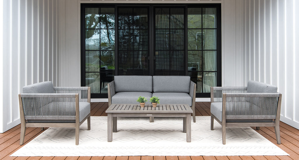 Fiji Teak & Rope Outdoor Loveseat Club Chair Set