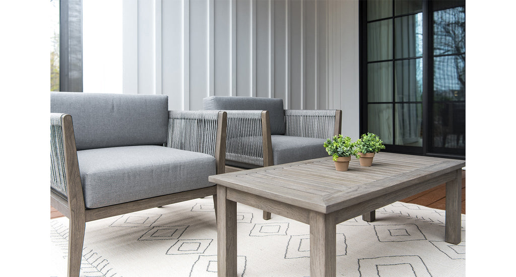 Fiji Teak & Rope Outdoor Loveseat Club Chair Set