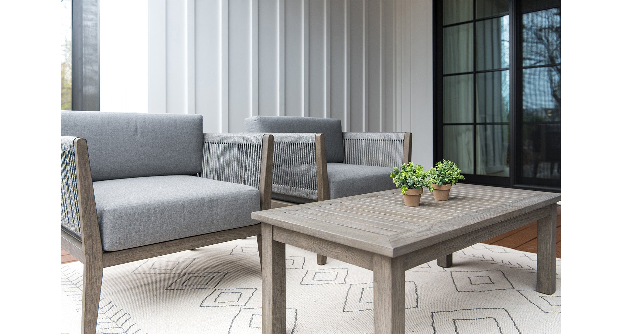 Fiji Teak & Rope Outdoor Loveseat Club Chair Set