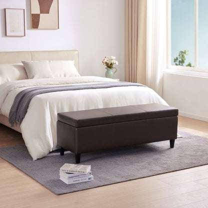 50.3 x 17.50 x 18 Upholstered Rectangular Storage Ottoman-Faux Leather