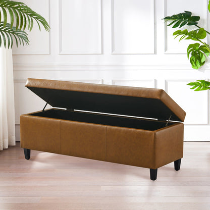 50.3 x 17.50 x 18 Upholstered Rectangular Storage Ottoman-Faux Leather