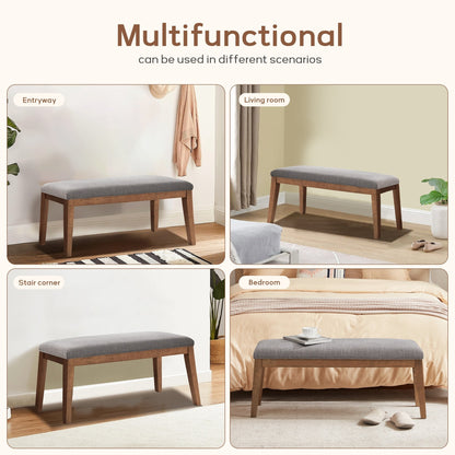 Upholstered Fabric Entryway Bench, Bedroom Bench for End of Bed Beige, Solid Wood 44-inch