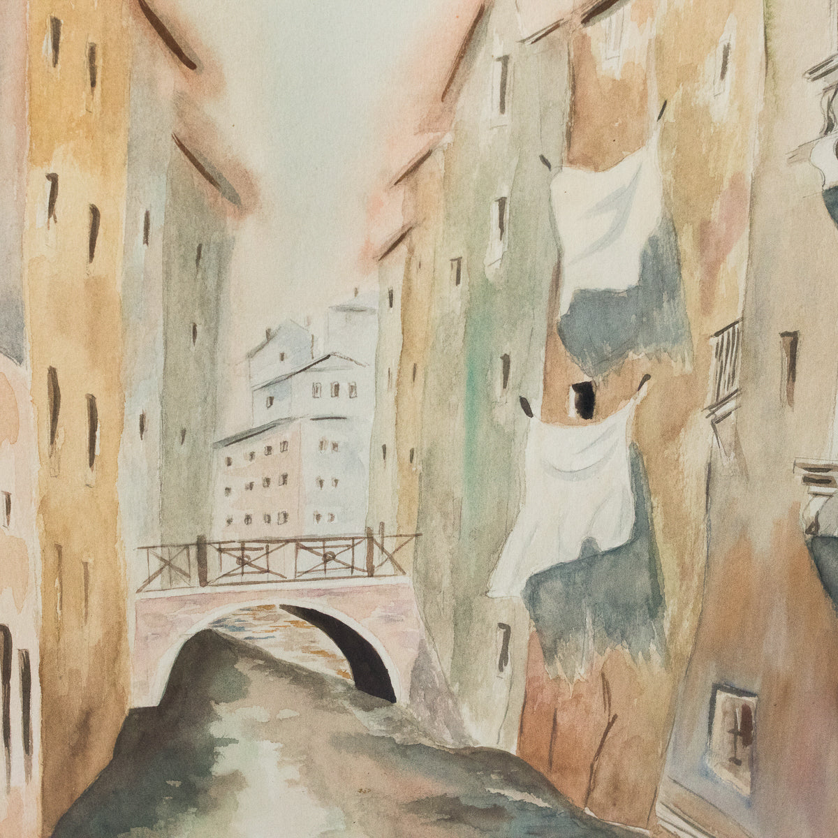 Village With Canal Watercolor Painting