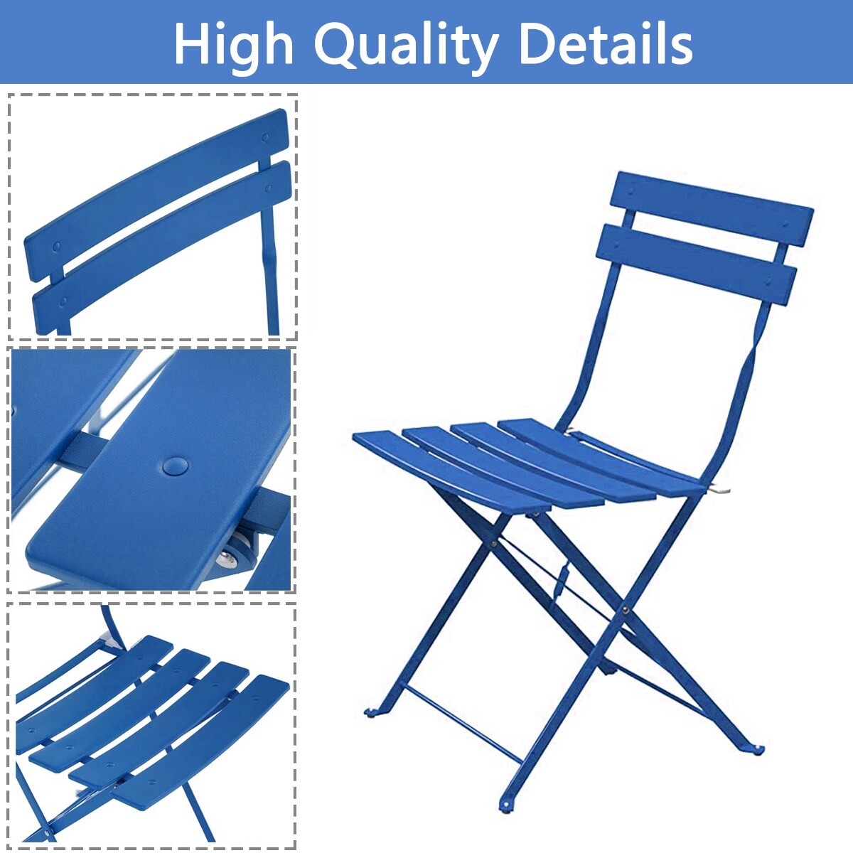 3pc Metal Folding Bistro Set, Weather-Resistant Outdoor/Indoor Conversation Set for Patio, Yard, Garden