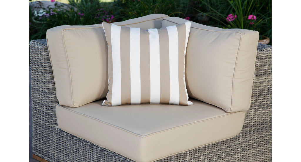 Outdoor Throw Pillow - Beige and White Striped