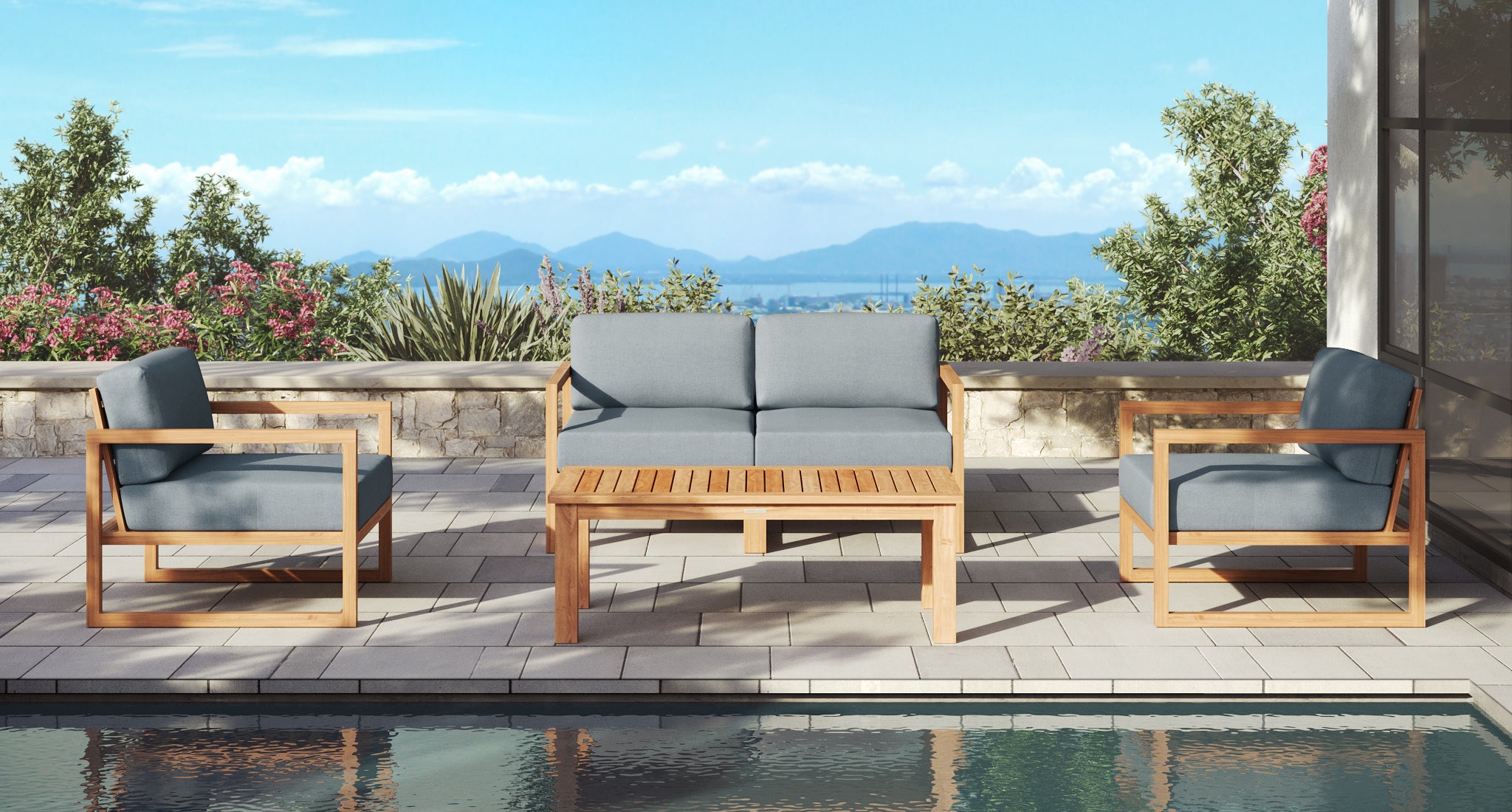 Pacific Teak Outdoor Loveseat & Club Chair Set