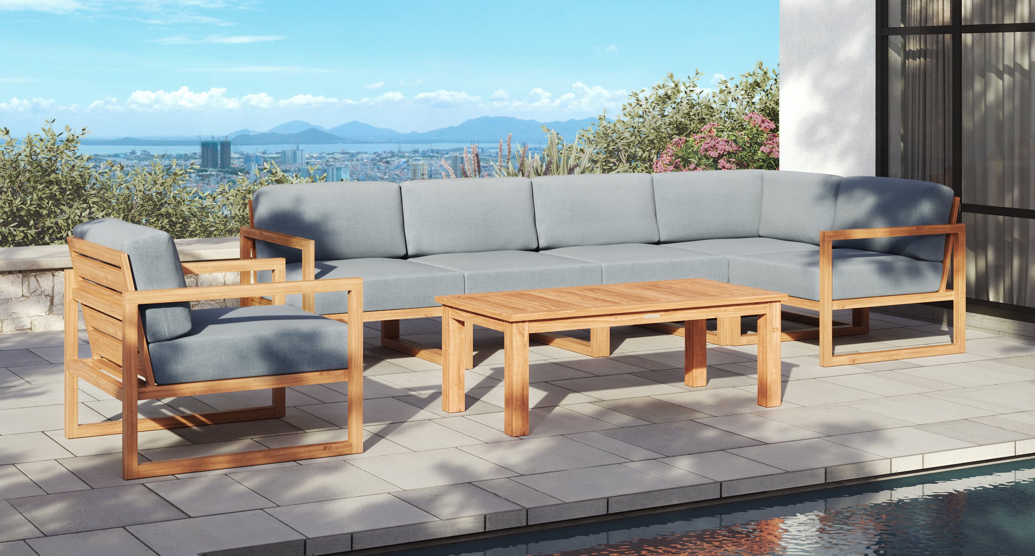 Pacific Teak Outdoor Sectional Set