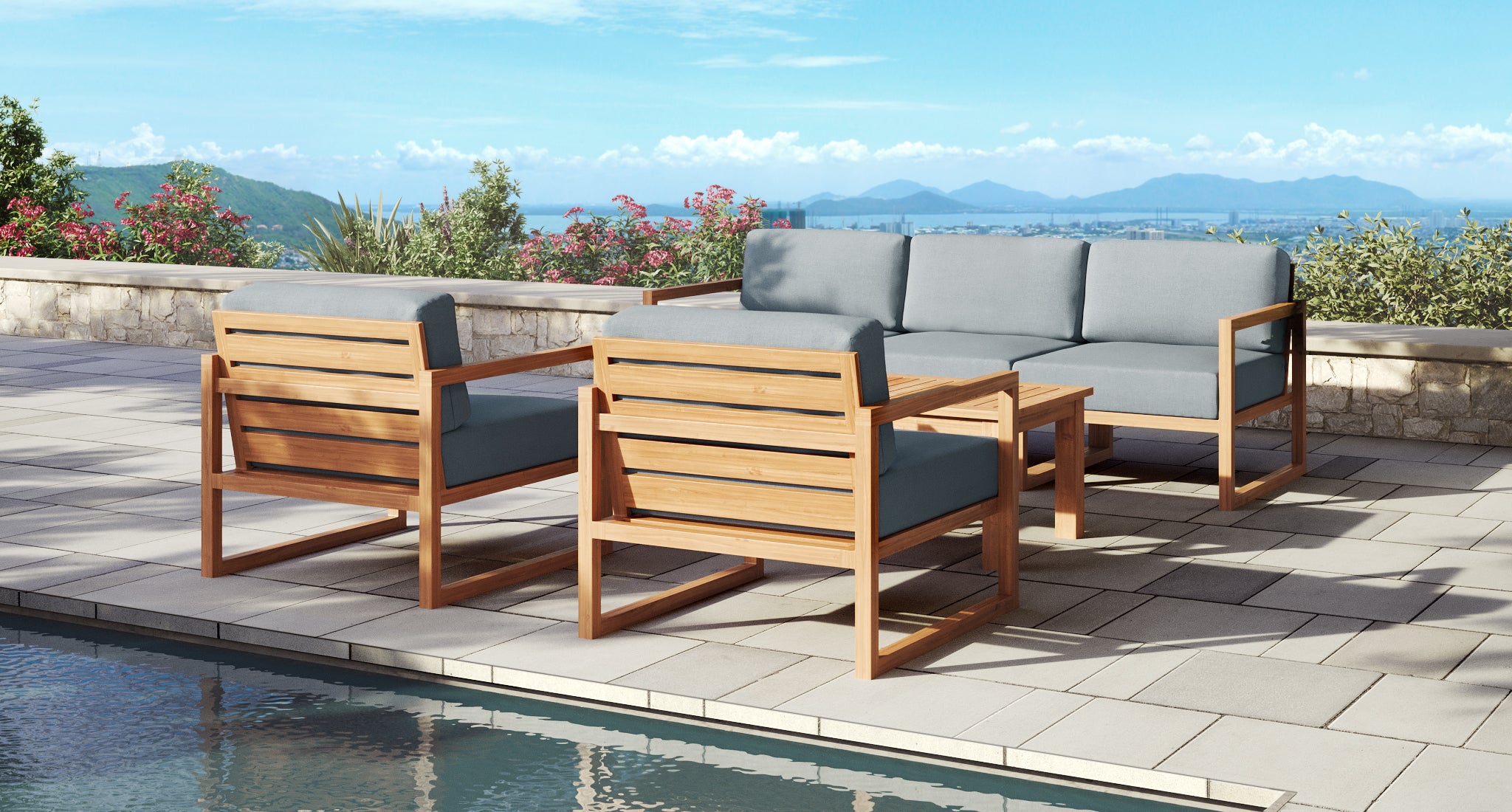 Pacific Teak Outdoor Sofa & Club Chair Set