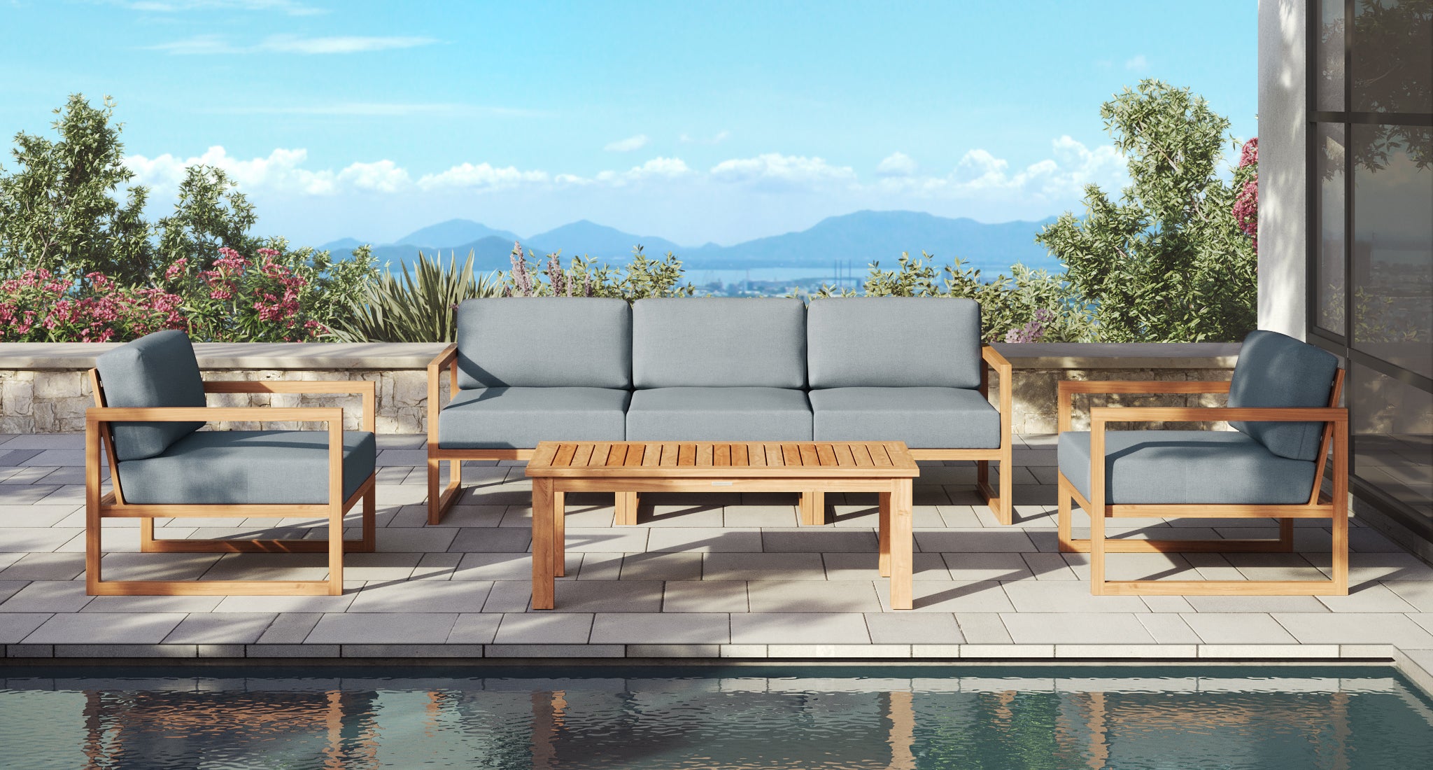Pacific Teak Outdoor Sofa & Club Chair Set