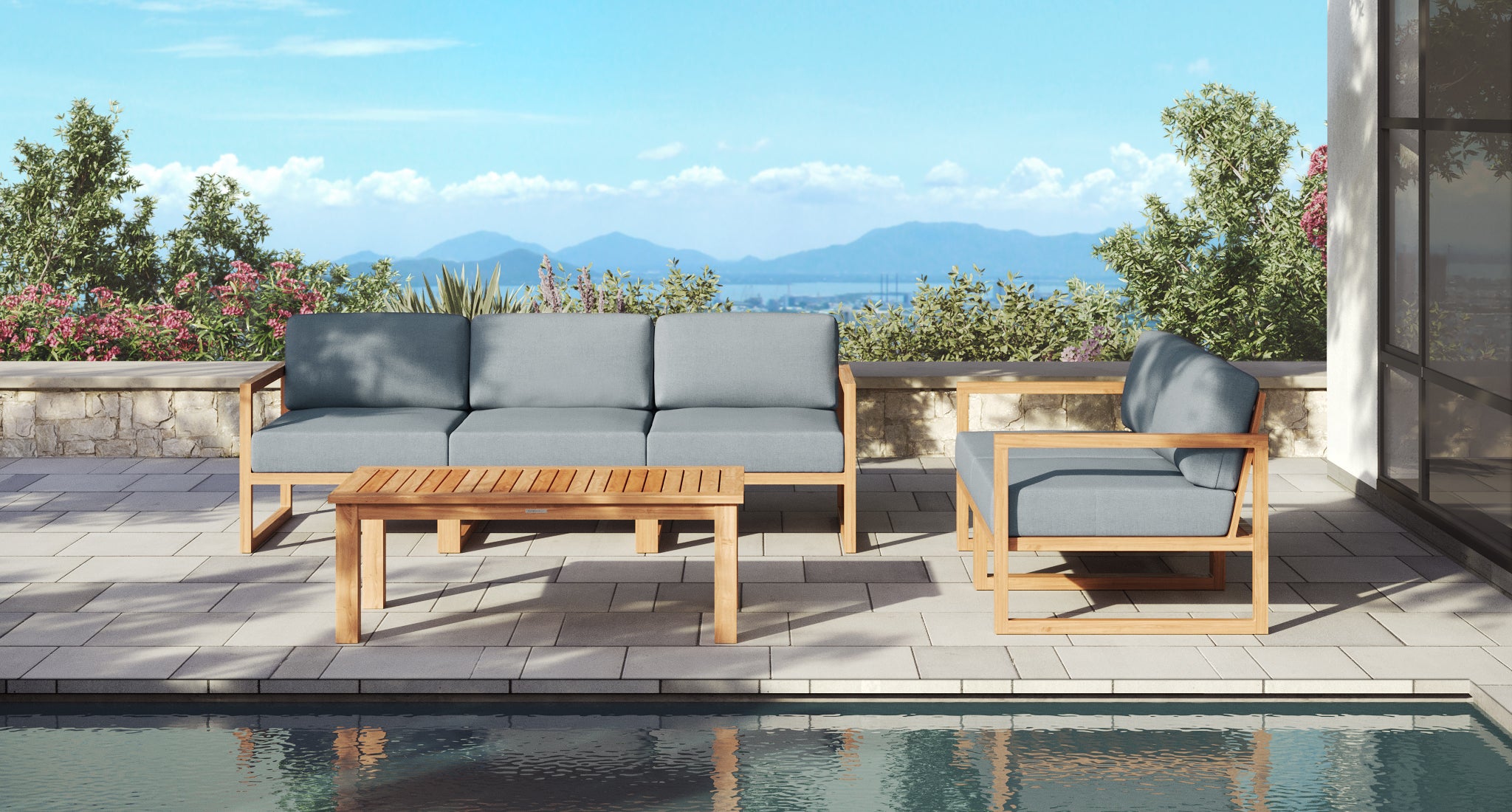 Pacific Teak Outdoor Sofa & Loveseat Set