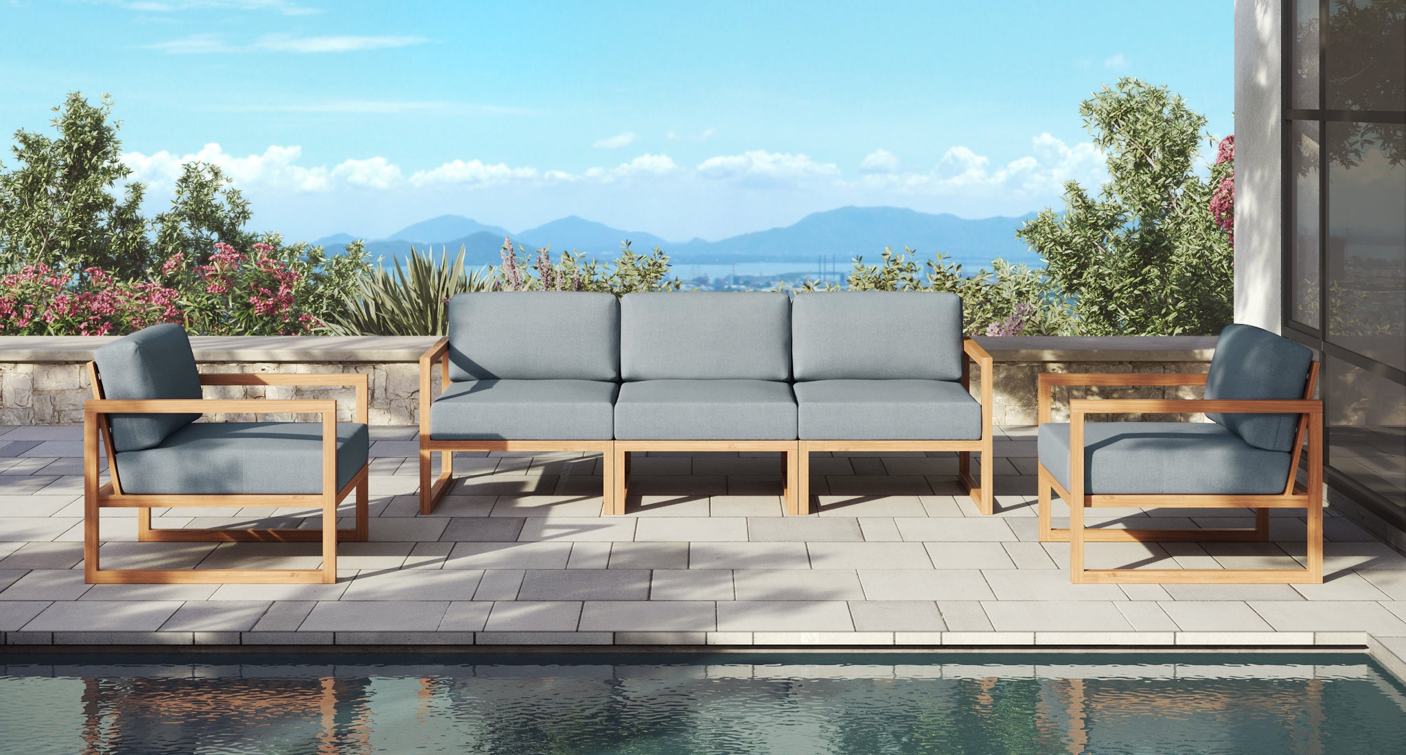 Pacific Teak Outdoor Sofa & Club Chair Set