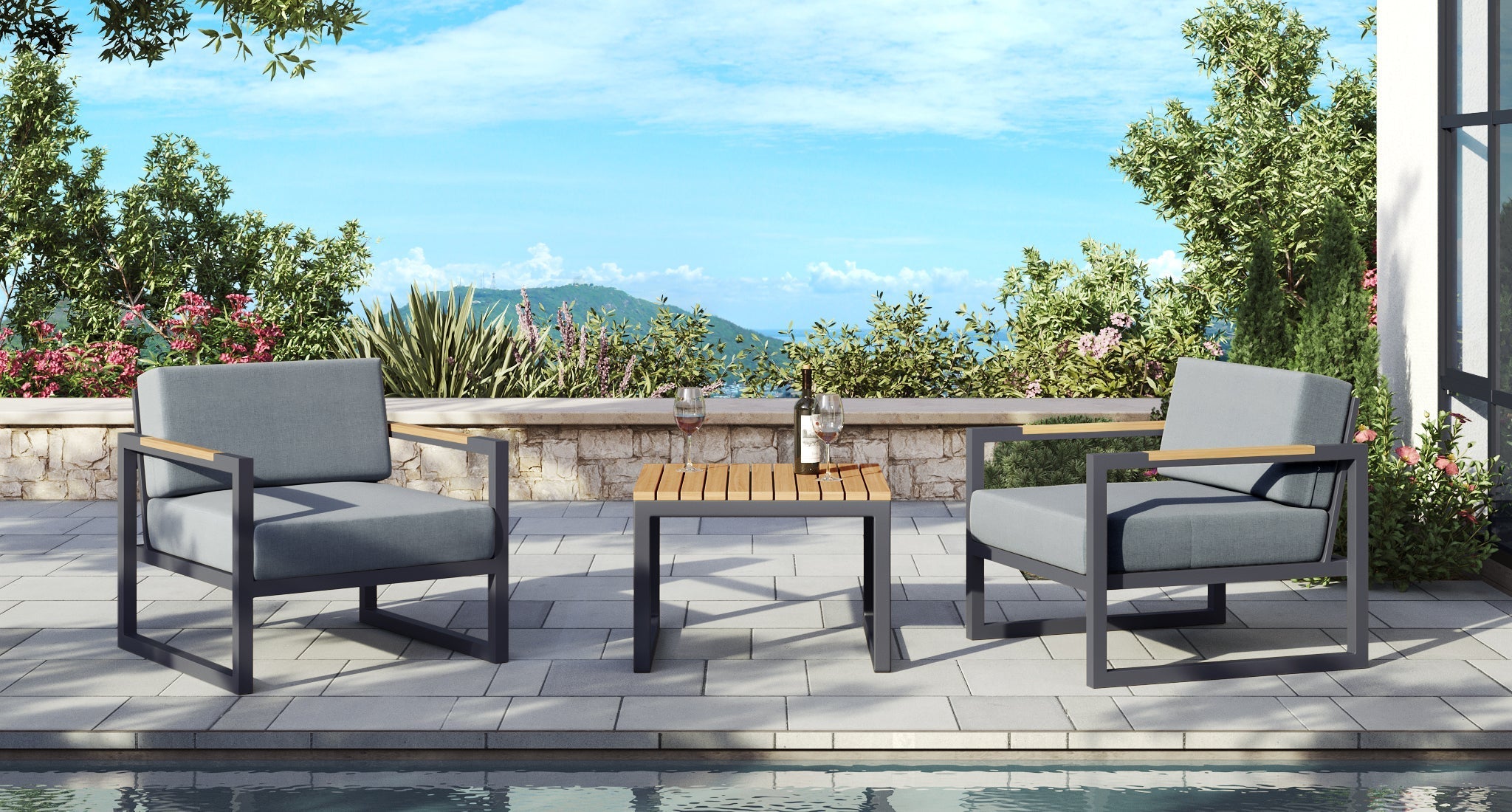 Pacific Aluminum Outdoor Club Chair Set