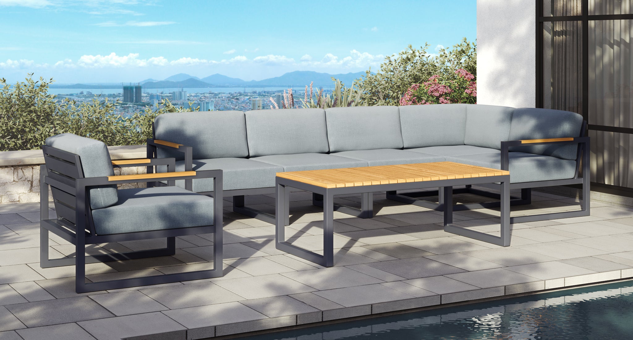 Pacific Aluminum Outdoor Sectional Set