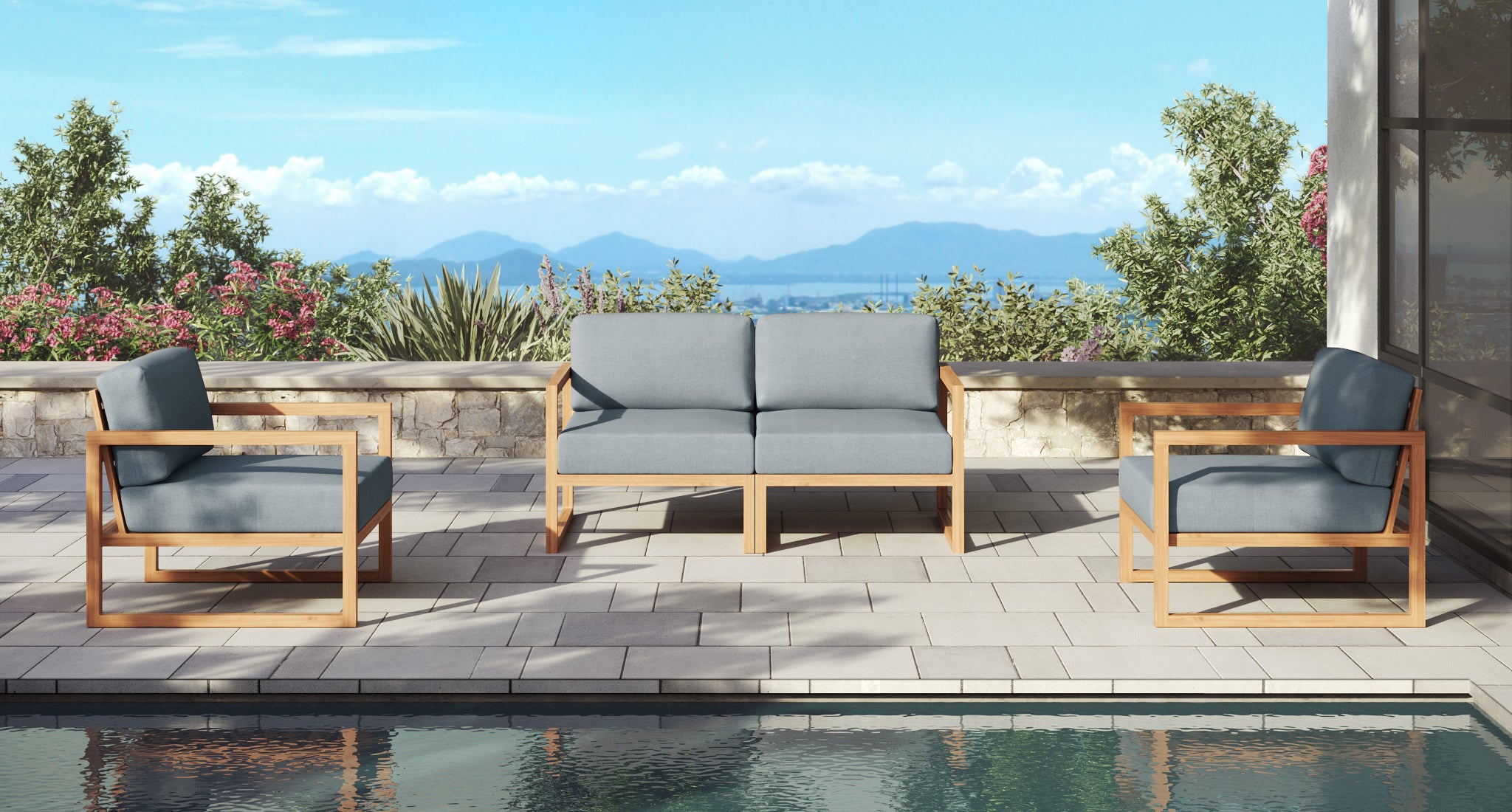 Pacific Teak Outdoor Loveseat & Club Chair Set