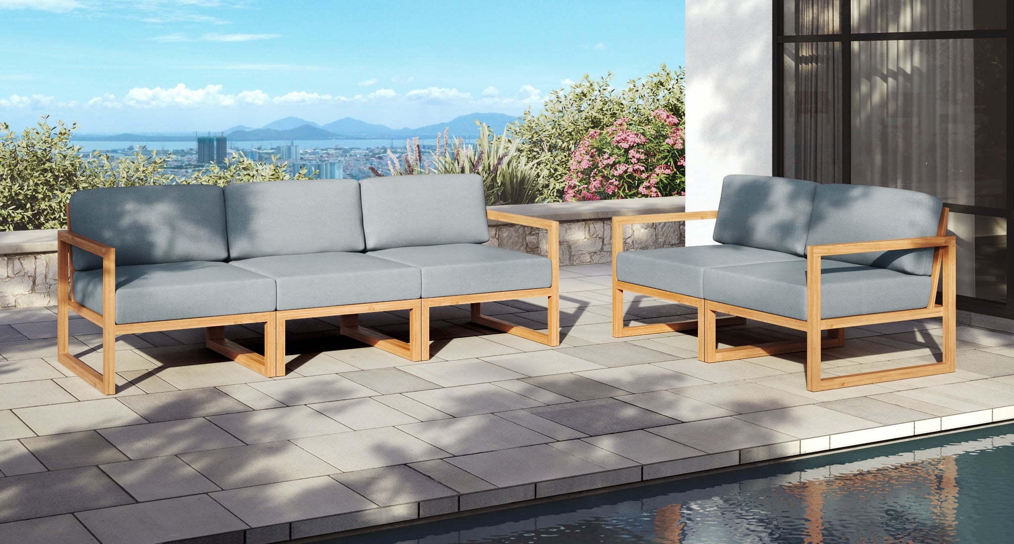 Pacific Teak Outdoor Sofa & Loveseat Set