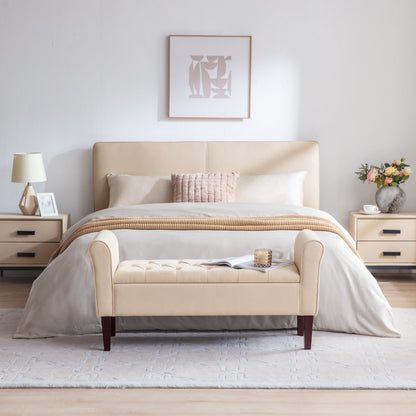 Upholstered Storage Bench Arm Bench Entryway Bench with Tufted Flip Top 50.4 Inches