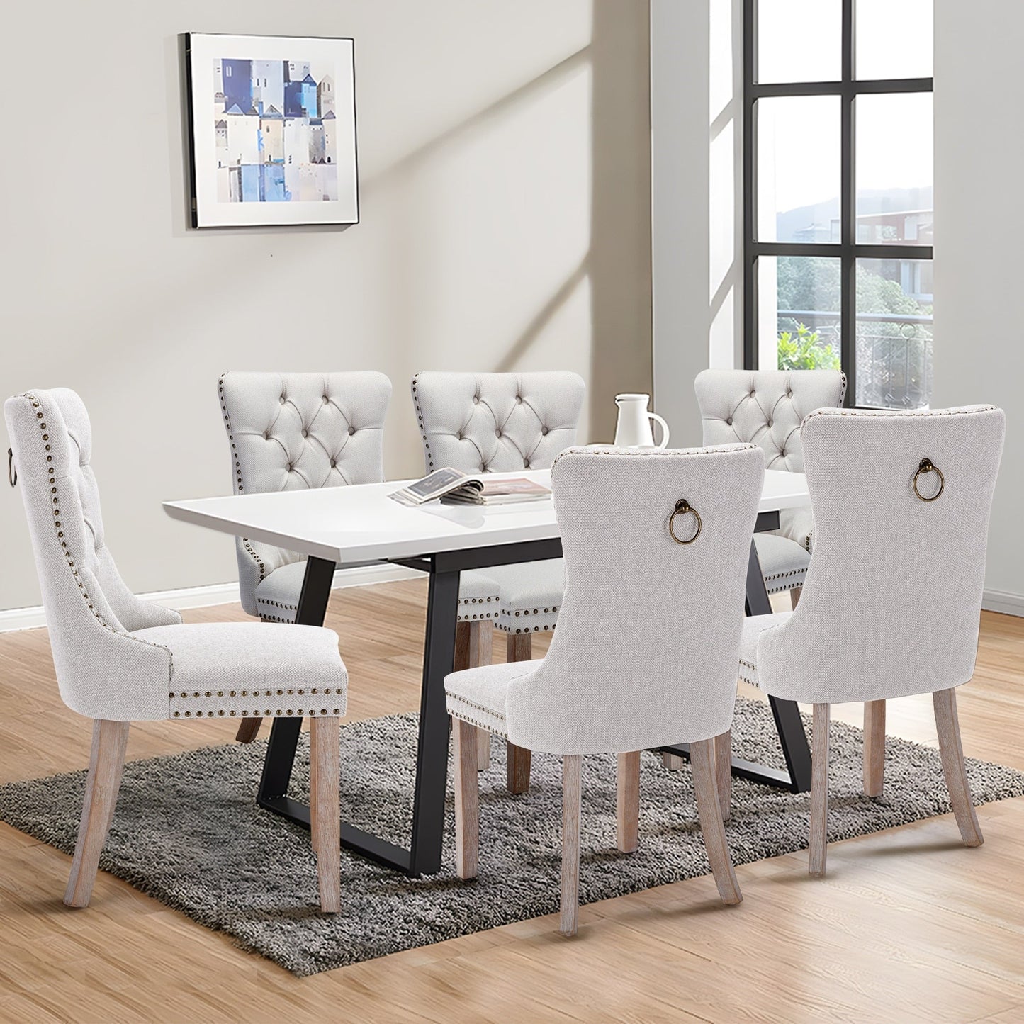 Upholstered Tufted Velvet Dining Chair with Solid Wood Legs Set of 6