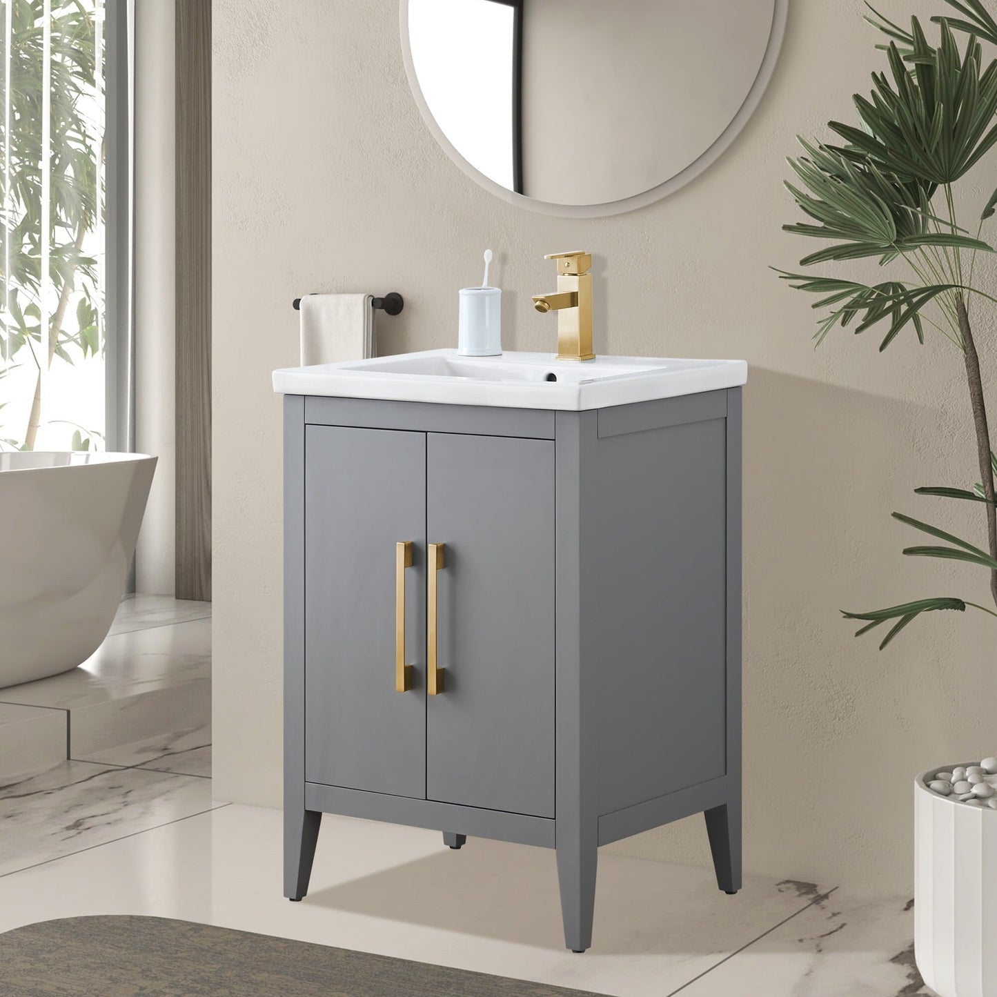 Vanity Art 20 or 24 or 30 Single Sink Bathroom Vanity Cabinet with Ceramic Top