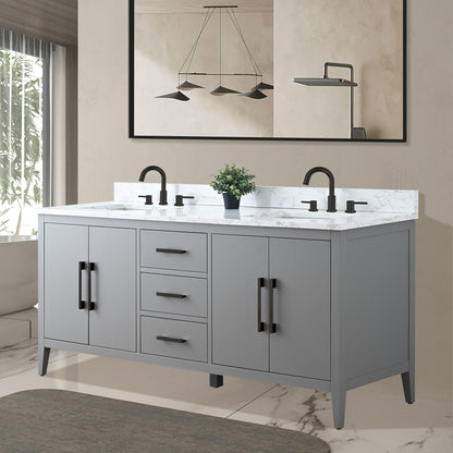 Vanity Art 72 Double Sink Bathroom Vanity Cabinet with Engineered Marble Top