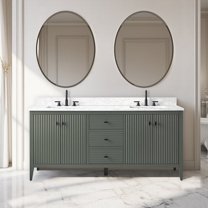 Vanity Art 72 Double Sink Bathroom Vanity Cabinet with Engineered Marble Top