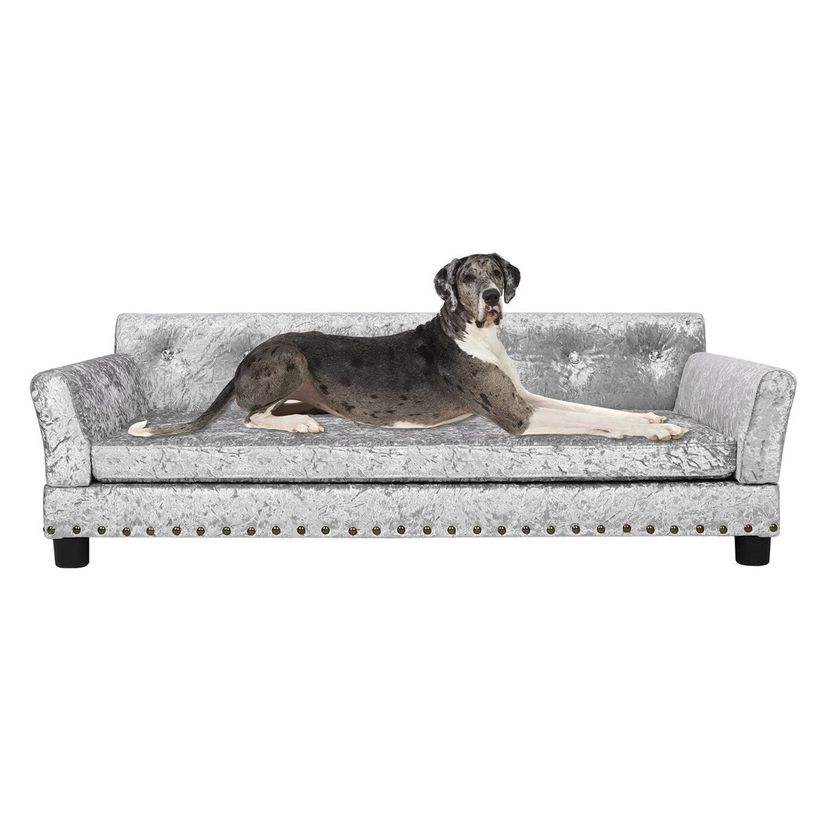 Velvet Tufted Couch Pet Bed Upholstered with Removable Cushion