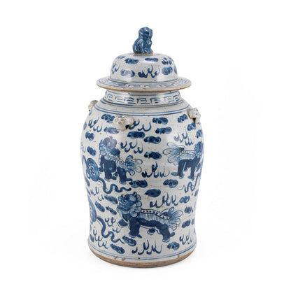 Vintage Temple Jar Lion Motif - Small