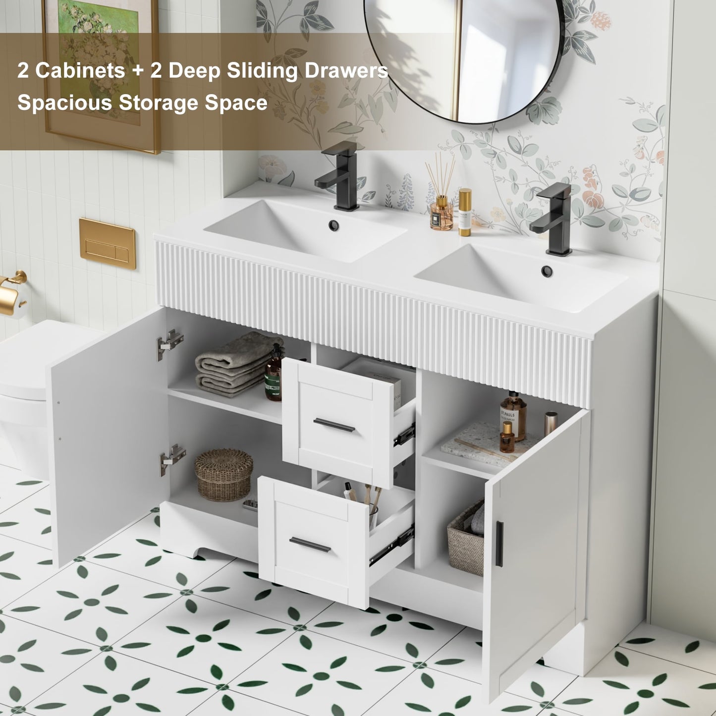 Wavy Line 30/36/48 Bathroom Vanity Set with Sink & Faucet