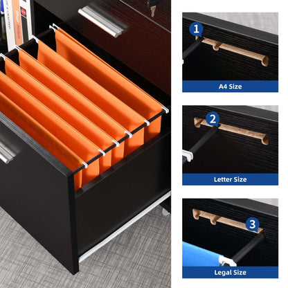 Wood File Cabinet with Charging Station Mobile Lateral Filing Cabinet Lockable Fits A4 Letter Legal Size Files