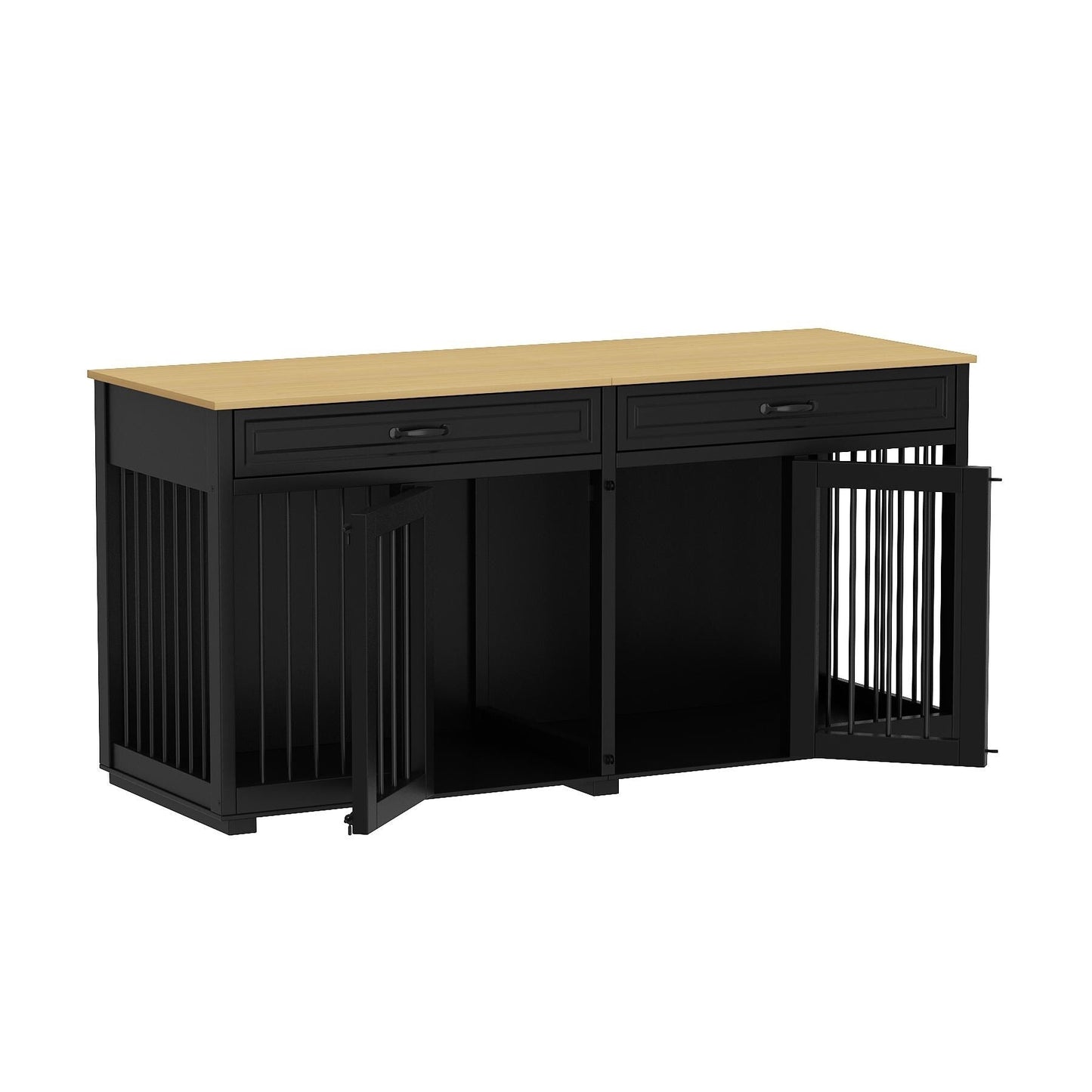 Wooden Double Dog Crate Kennel Furniture with 2 Drawers & Divider