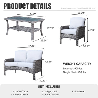 XIZZI 4-piece Outdoor Patio Furniture Conversation Set with Table