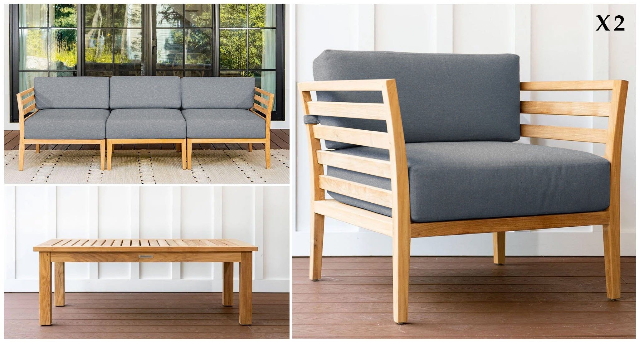 Bali Teak Outdoor Sofa & Club Chair Set