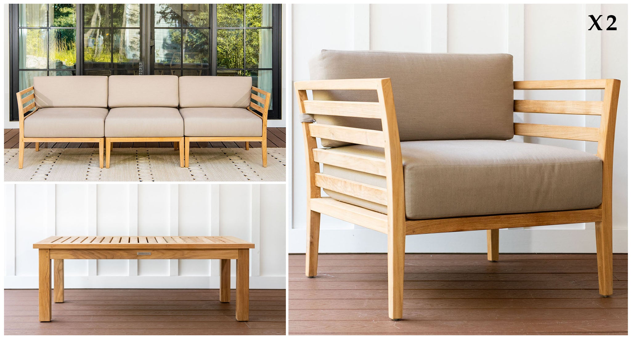 Bali Teak Outdoor Sofa & Club Chair Set