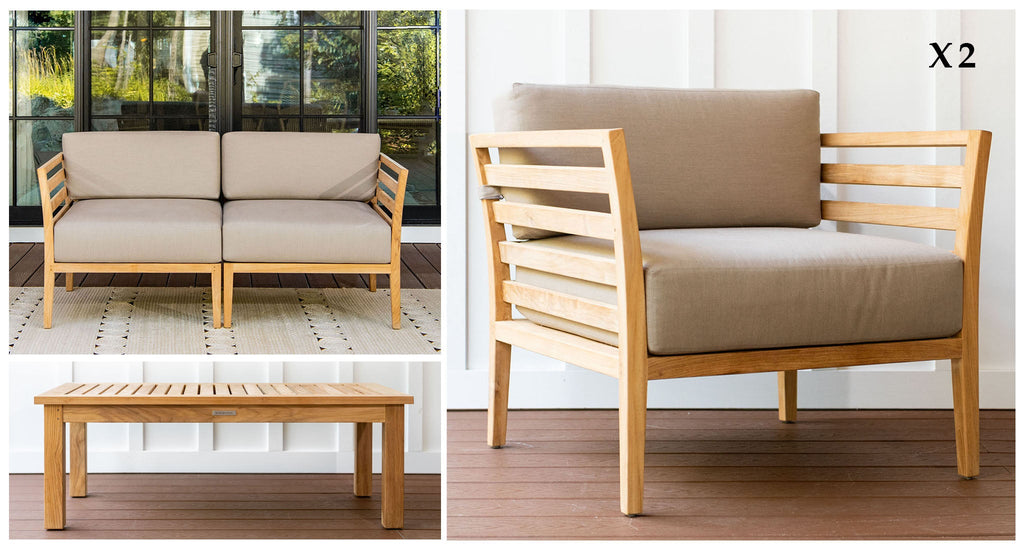 Bali Teak Outdoor Loveseat & Club Chair Set