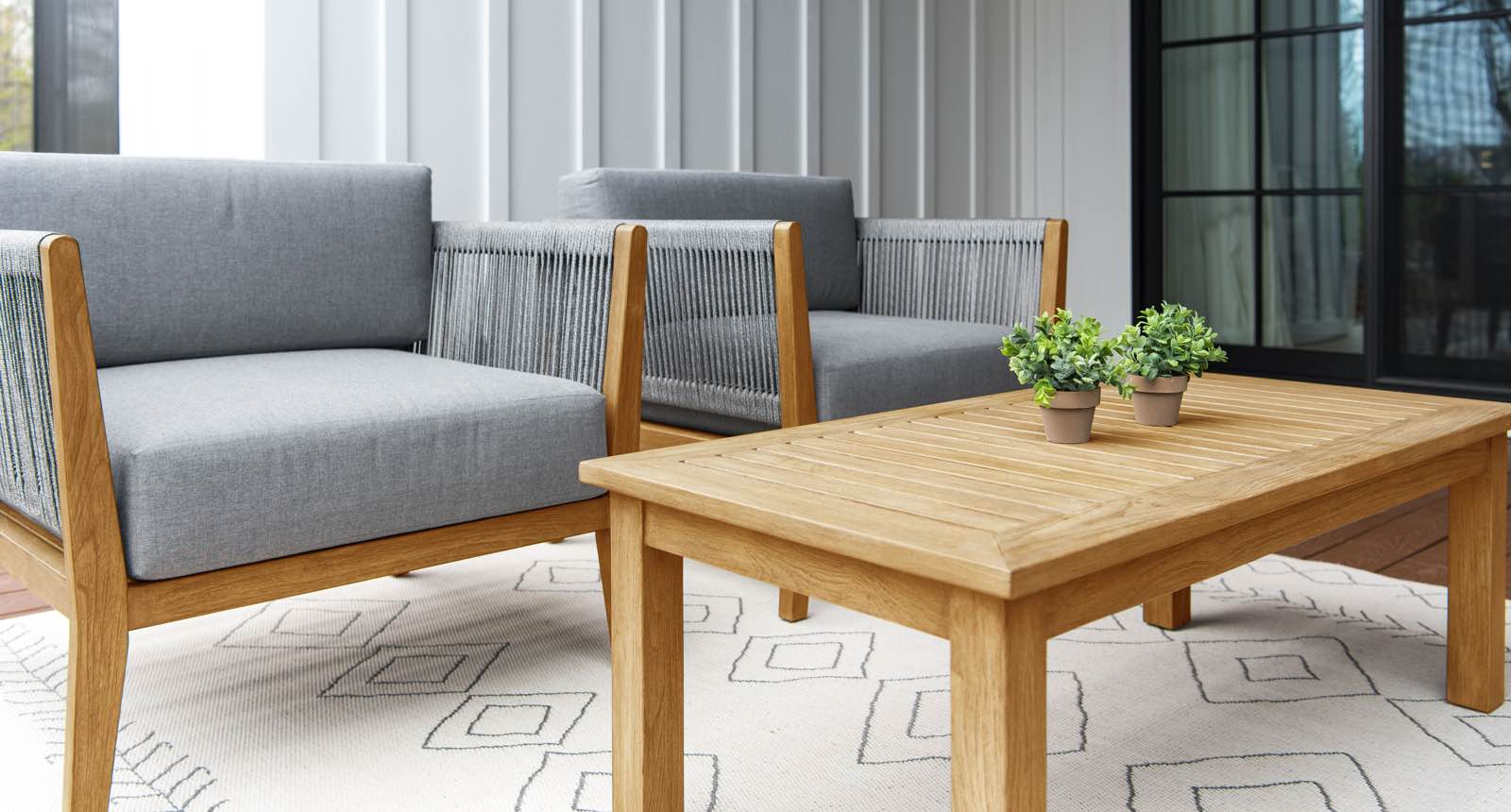 Capri Teak & Rope Outdoor Sofa Club Chair Set