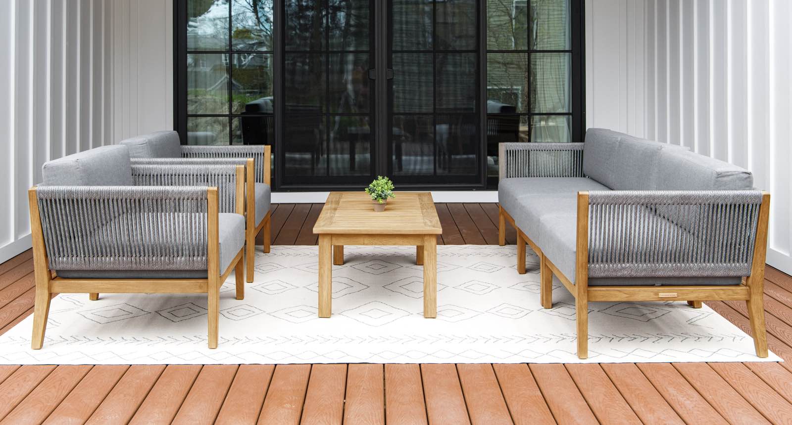 Capri Teak & Rope Outdoor Loveseat Club Chair Set