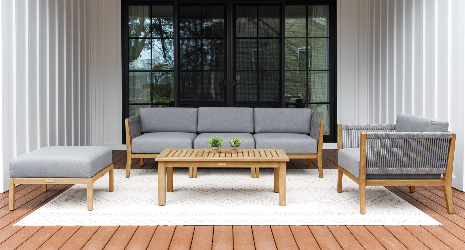 Capri Teak & Rope Outdoor Sofa Set