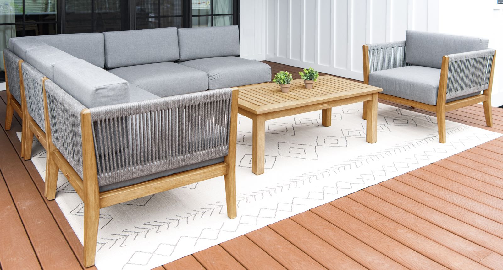 Capri Teak & Rope Outdoor Sectional Set