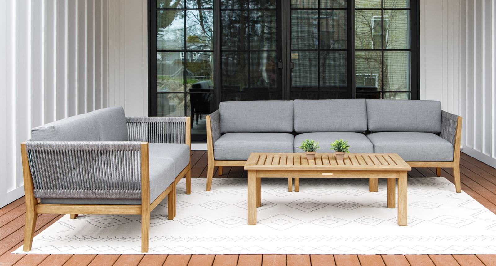 Capri Teak & Rope Outdoor Sofa & Loveseat Set