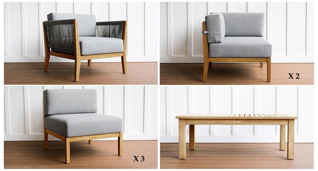 Capri Teak & Rope Outdoor Sectional Set