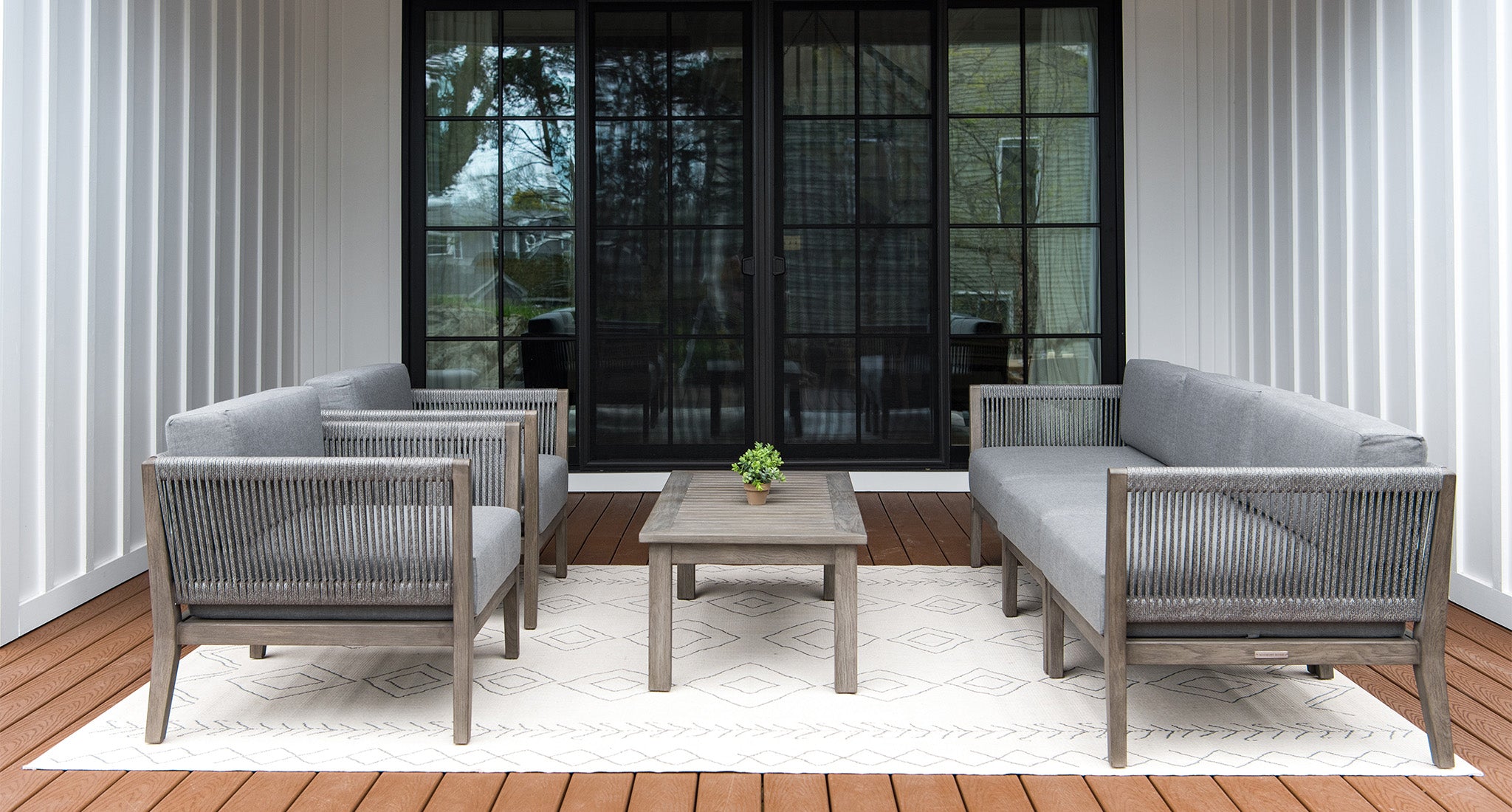 Fiji Teak & Rope Outdoor Sofa Club Chair Set