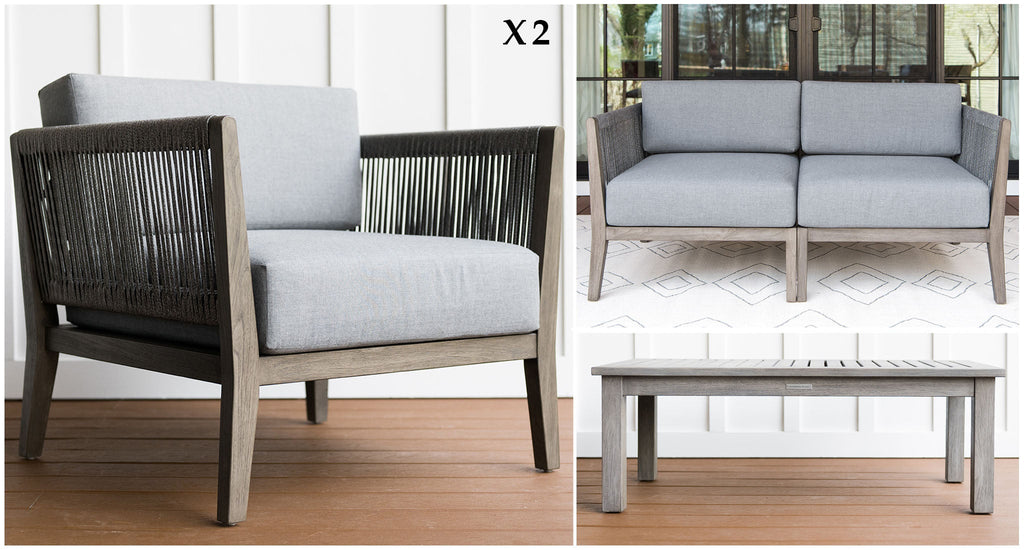 Fiji Teak & Rope Outdoor Loveseat Club Chair Set